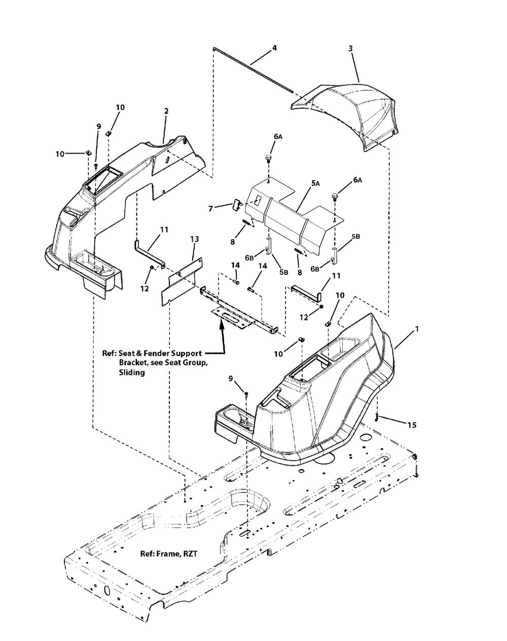 Fender Group Diagram and Parts List for 107280063-7800753A,ZTS7000 2011 Briggs and Stratton Lawn Tractor Accessories